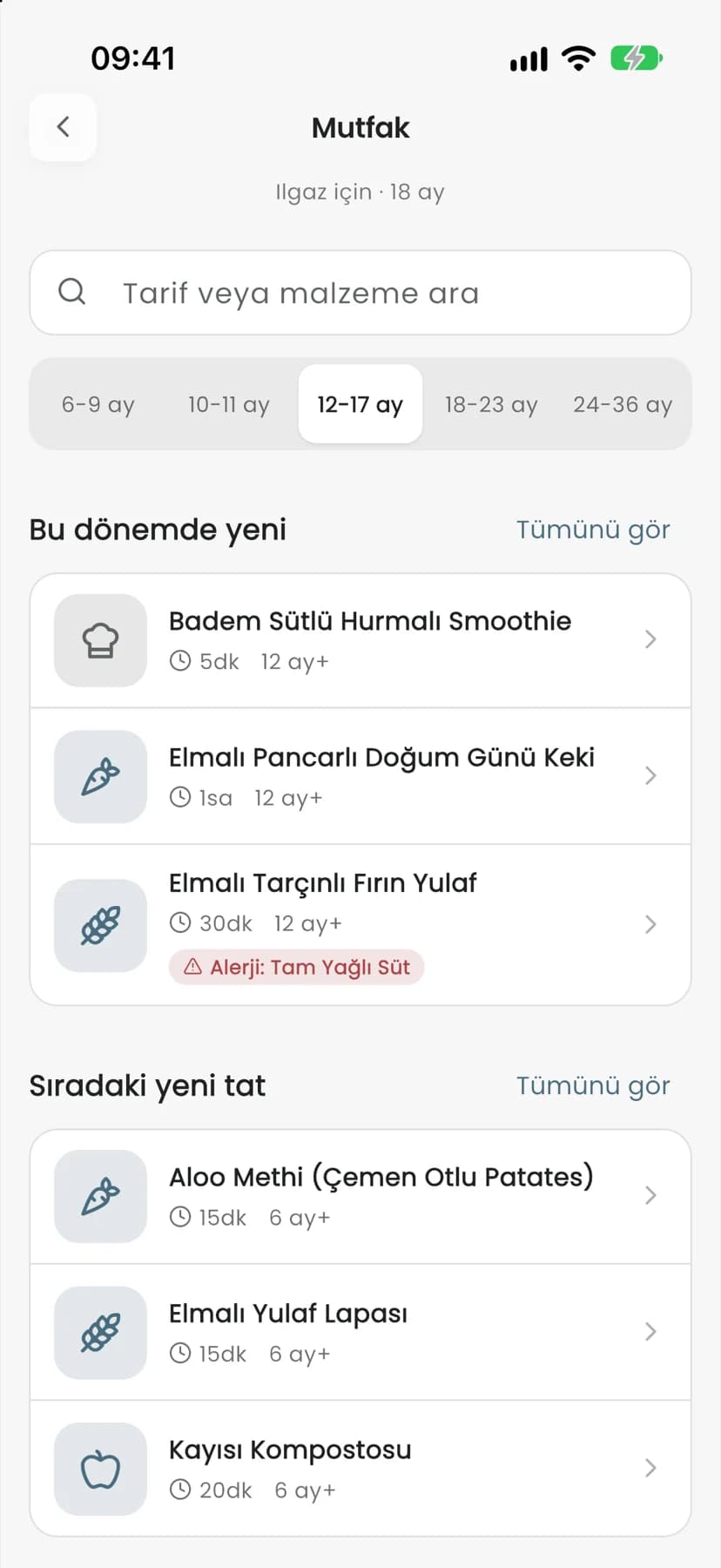 Mutfak ekranı: Ilgaz'ın yaşına uygun tarifler ve süt alerjisi uyarısı